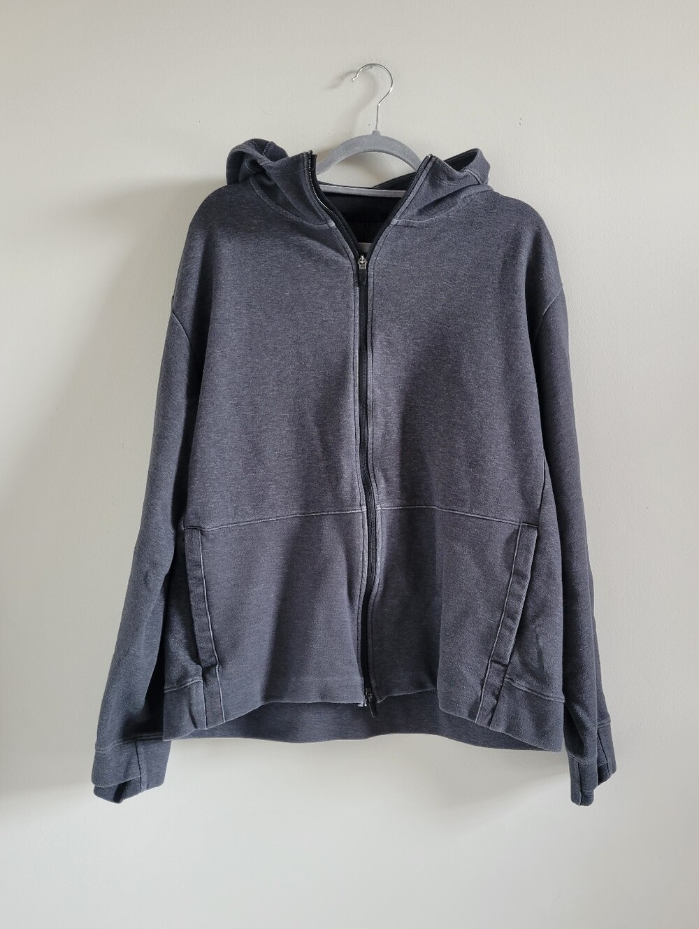Nike Yoga Heather Grey Cotton Blend Hoodie Two-Way Zip Womens Size Large